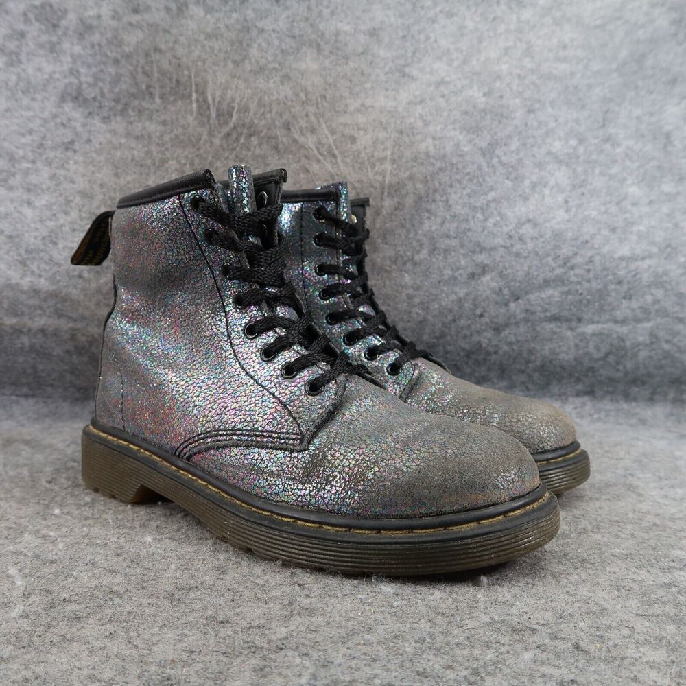 Dr Martens Shoes Kids 3 Boots Combat Delaney Crackle Iridescent Leather Docs Dm
